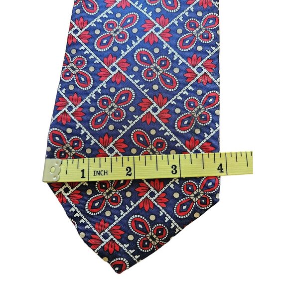 Liberty Of London Men Silk Necktie Geometric Pattern Red & Blue Made In USA - Picture 9 of 9
